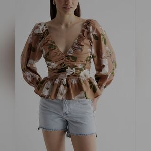 Express Floral Pleated Peplum Top